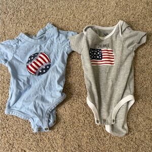 Set of Two Baby Bodysuits 6/9M American Flag Baseball